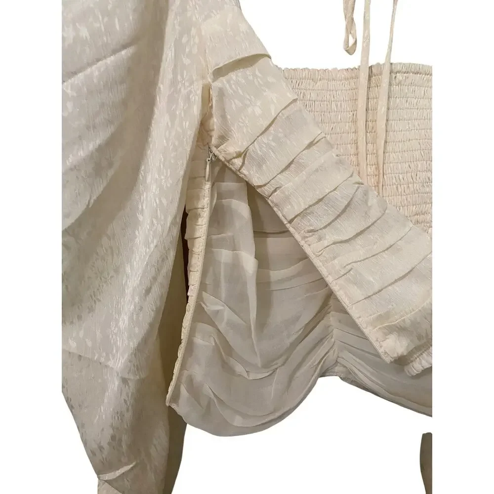 ASTR Ruched Cropped Blouse Small Cream Smocked Party Romantic Coquette Bridal